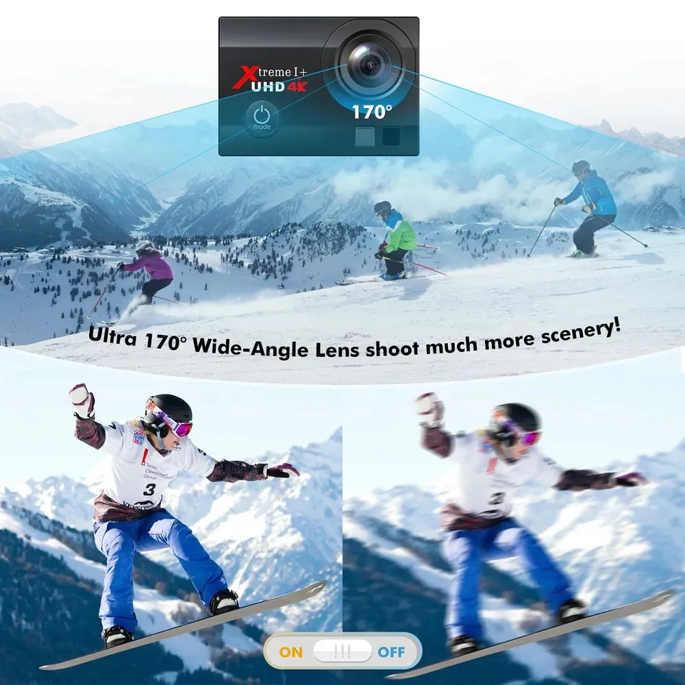 Sports Action Camera 4K 30FPS 20MP Digital Video Camcorder 170° Wide Angle EIS  with External Microphone Remote Control