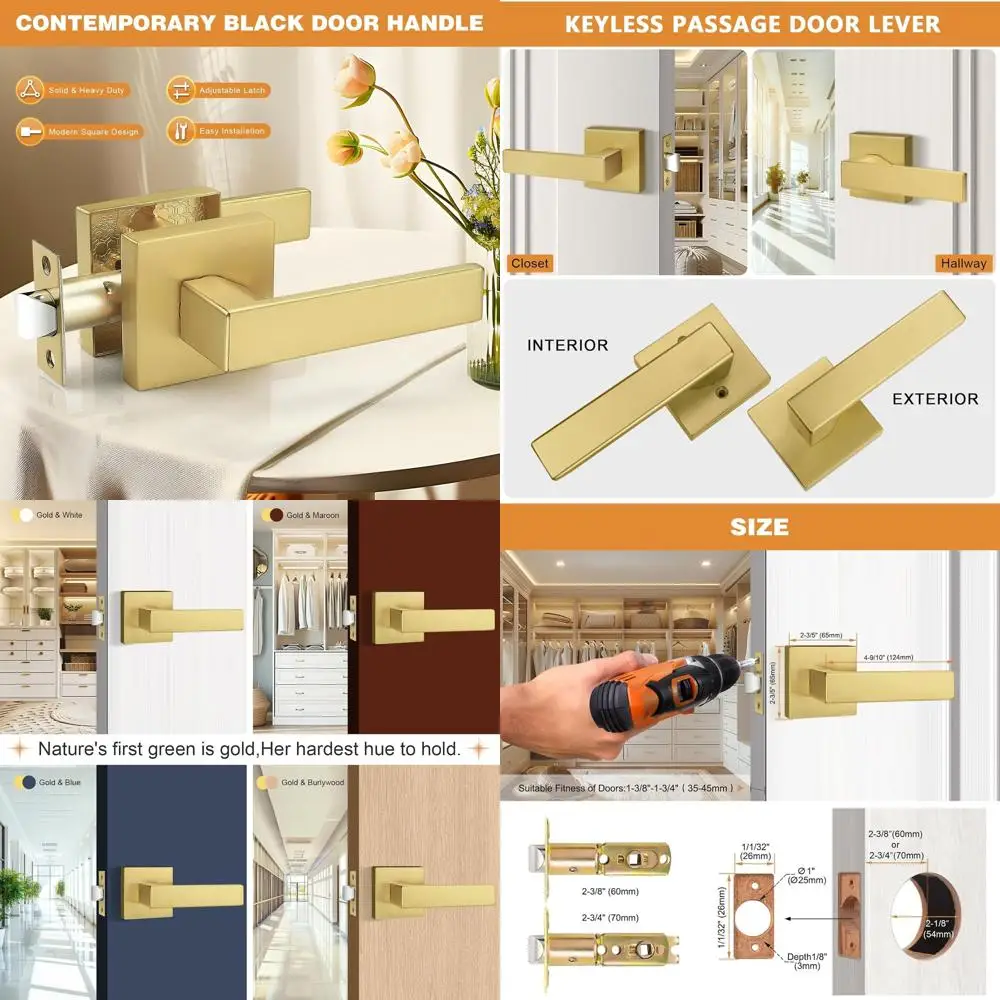 

Сверхмощный матовый золотой замок без ключа для внутренних дверей, ручки из атласной латуни и набор замков для прихожей и шкафа