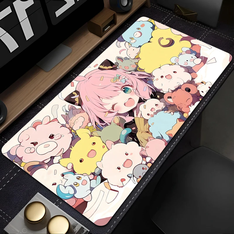Gaming Mouse Pad, Large Desk Mat, Anti-slip, Stitched Edges, Cute Pink Anime Girl Print, Keyboard Pad for Gamer Home Office