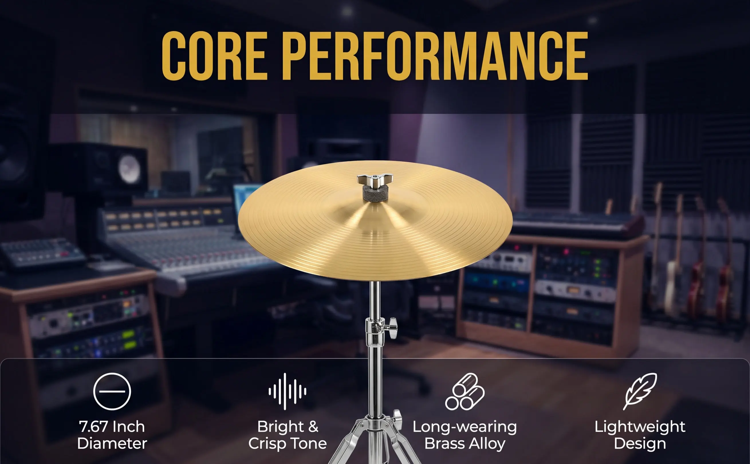 2Pcs Drum Cymbals Set Heavy Duty Brass Crash Cymbal for Jazz Drum Kit Bright Finish Smooth Edge Portable Music Instrument