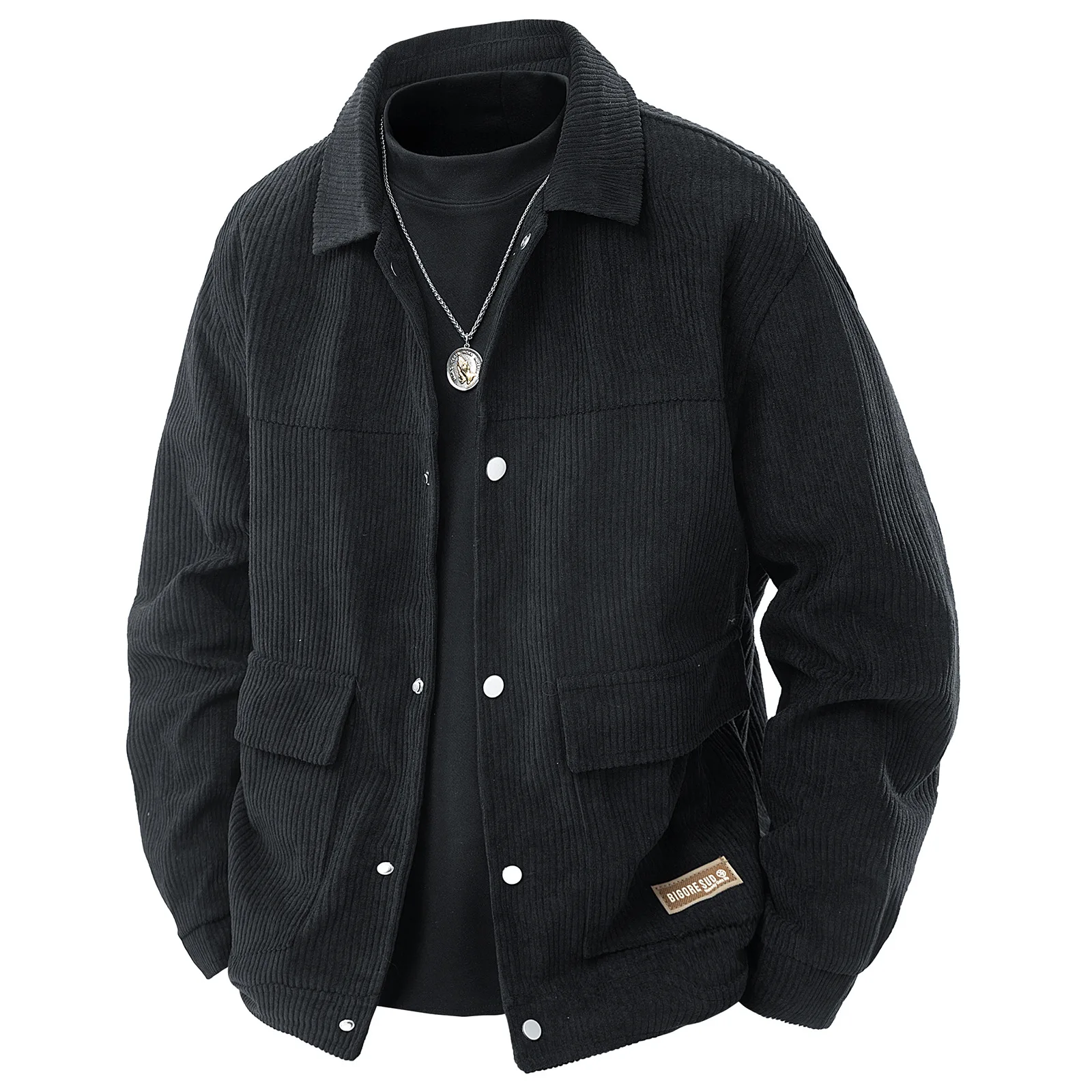 2025 Autumn Man Coat Simple Solid Color Turn Down Collar Male Cargo Coat Single-breasted Long Sleeve Pocket Men Outerwear