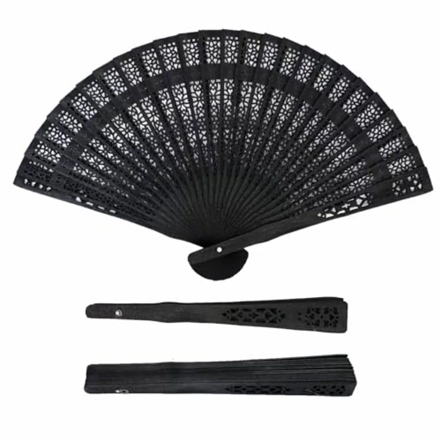 

50 Pcs Black Folding Hand Fans Bulk, Wooden Handheld Fan Foldable for Weddings, Parties, Church Events, Line Dance, Wedding Fav