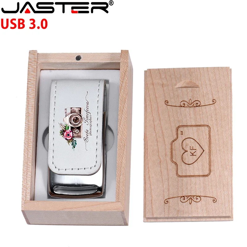 JASTER Free Custom Logo USB 3.0 Flash Drive 128GB Wood Pen Drive 64GB High Speed Memory Stick 32GB Wedding Gift Pendrive 16G Box