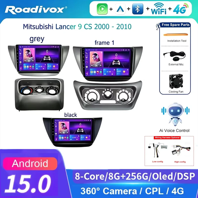 AI VOICE roadivox Android car radio for Mitsubishi Lancer 9 CS 2000 2010 GPS Navigation video Multimedia Player tape recorder