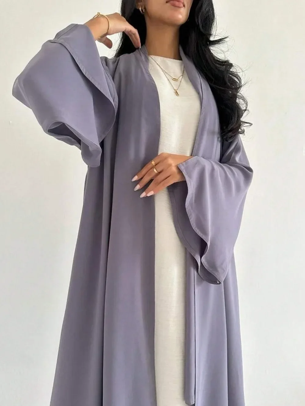 عباية فضفاضة بأكمام كاملة مفتوحة من الأمام للنساء المسلمات عبايات قفطان سادة فساتين ماكسي إسلامية جلباب ملابس عرقية في الشرق الأوسط #6