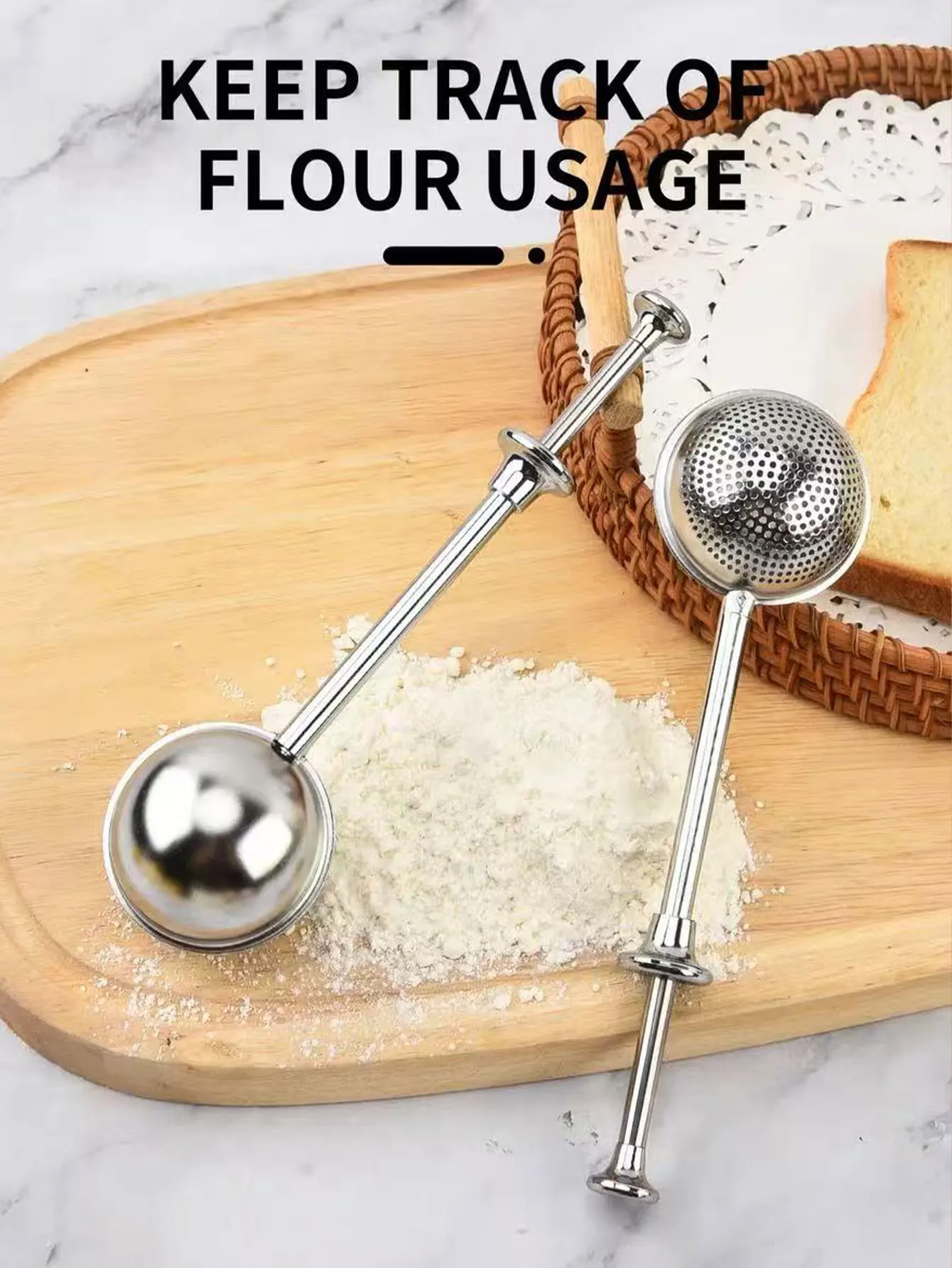 Press-Type Powder Shaker Semi-Permeable Flour Sifter Baking Kitchen Gadget Spherical Sugar Powder Seasoning Household Utensil 1Pc