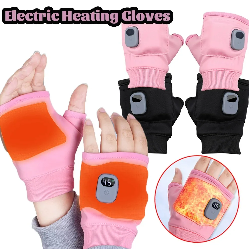 1PC Heating Gloves Rechargeable Winter Warm USB Electric Heated Gloves Fingerless Hand Warmer Thermal for Sports Skiing Gloves