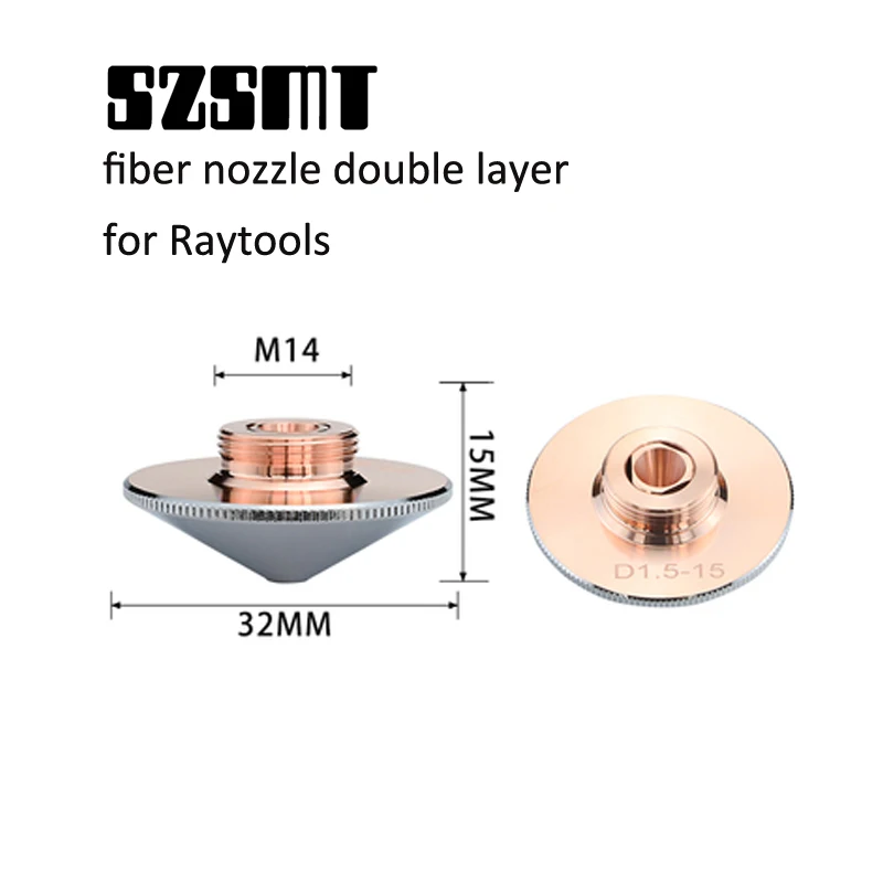 الألياف الليزر فوهة Dia32mm عالية 15 مللي متر الموضوع M14 مع طبقة واحدة/مزدوجة الكروم مطلي ل raytool الألياف رأس تقطيع ليزر