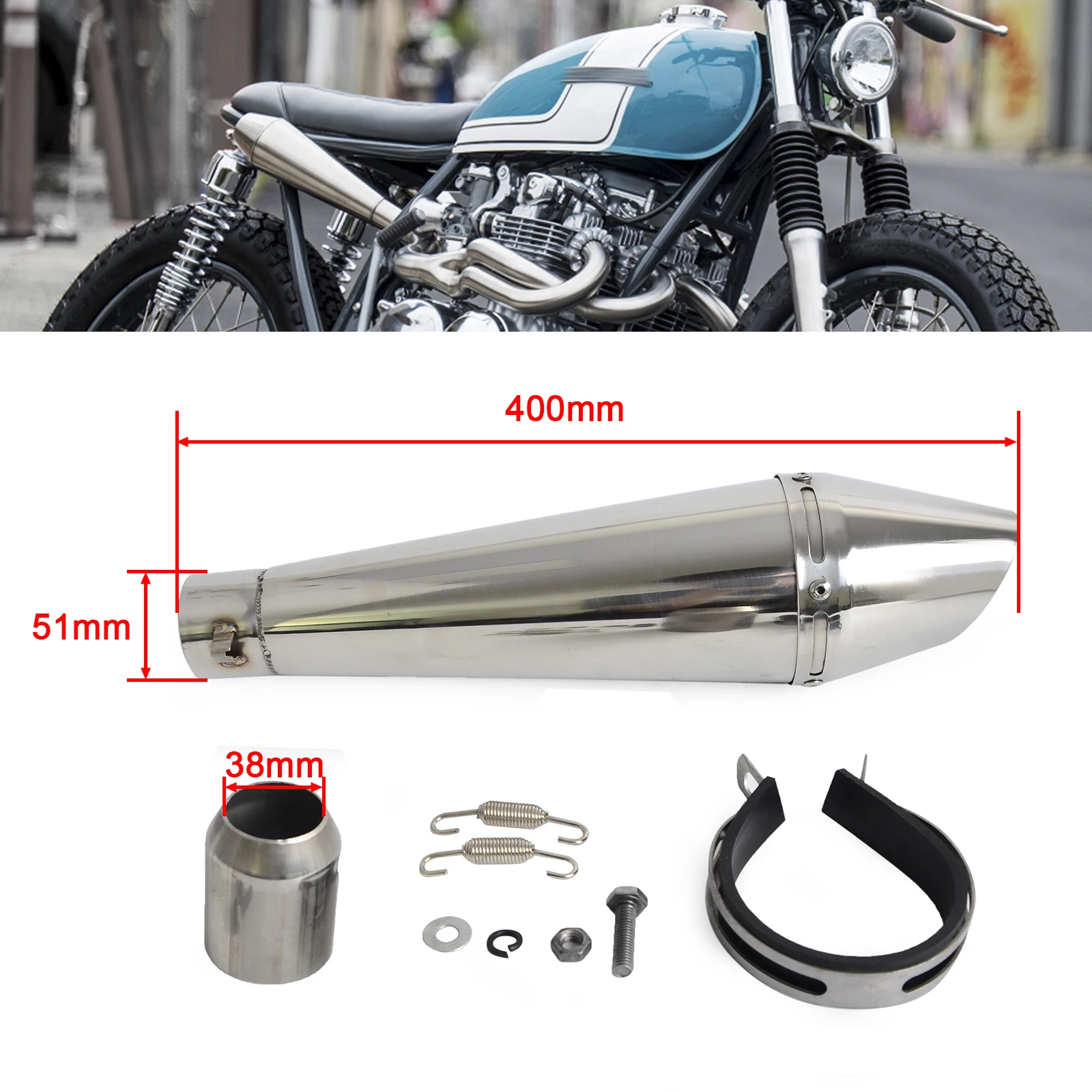 

Universal Motorcycle GP Staineless Steel Exhaust Mufflers w/DB Killer 125-1000cc Street Bike Scrambler Cafe Racer Exhaust Pipe