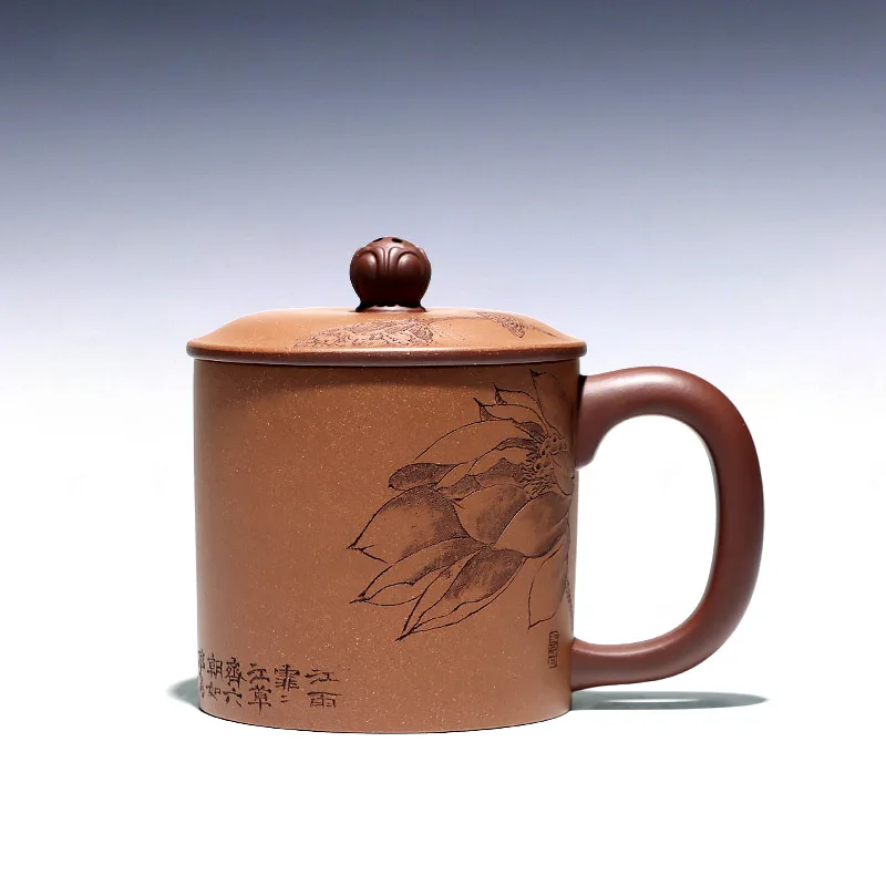 

【 Changtao 】 Yixing Purple Sand Cup Li Jianjun Fully Handmade Descending Slope Mud Powder Lotus Cover 400cc