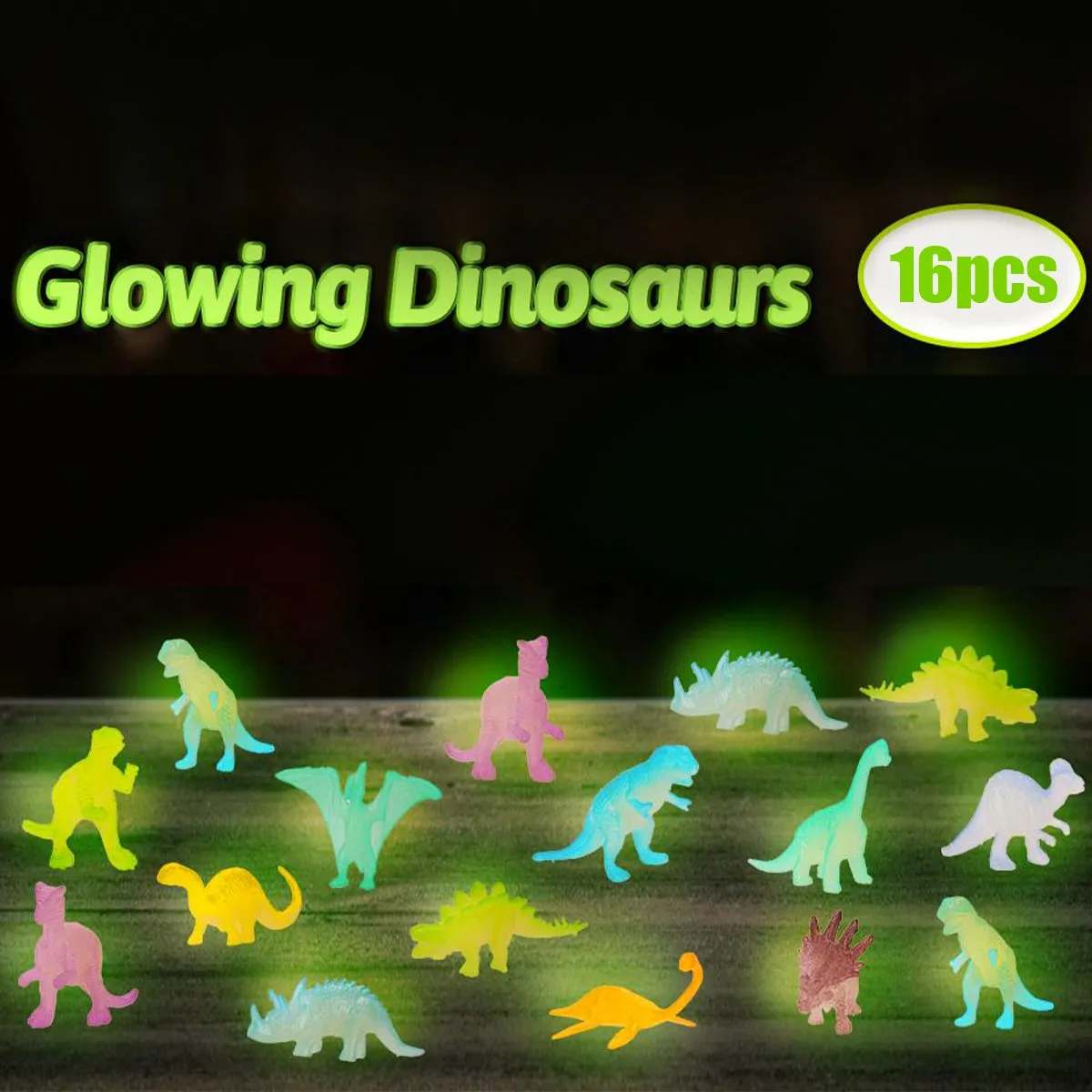 16pcs Mini Luminous Dinosaurs Glow in the Dark Dino Toys Treat Kids Birthday Party Favors Boy Girl Gift Goodies Fillers Ornament