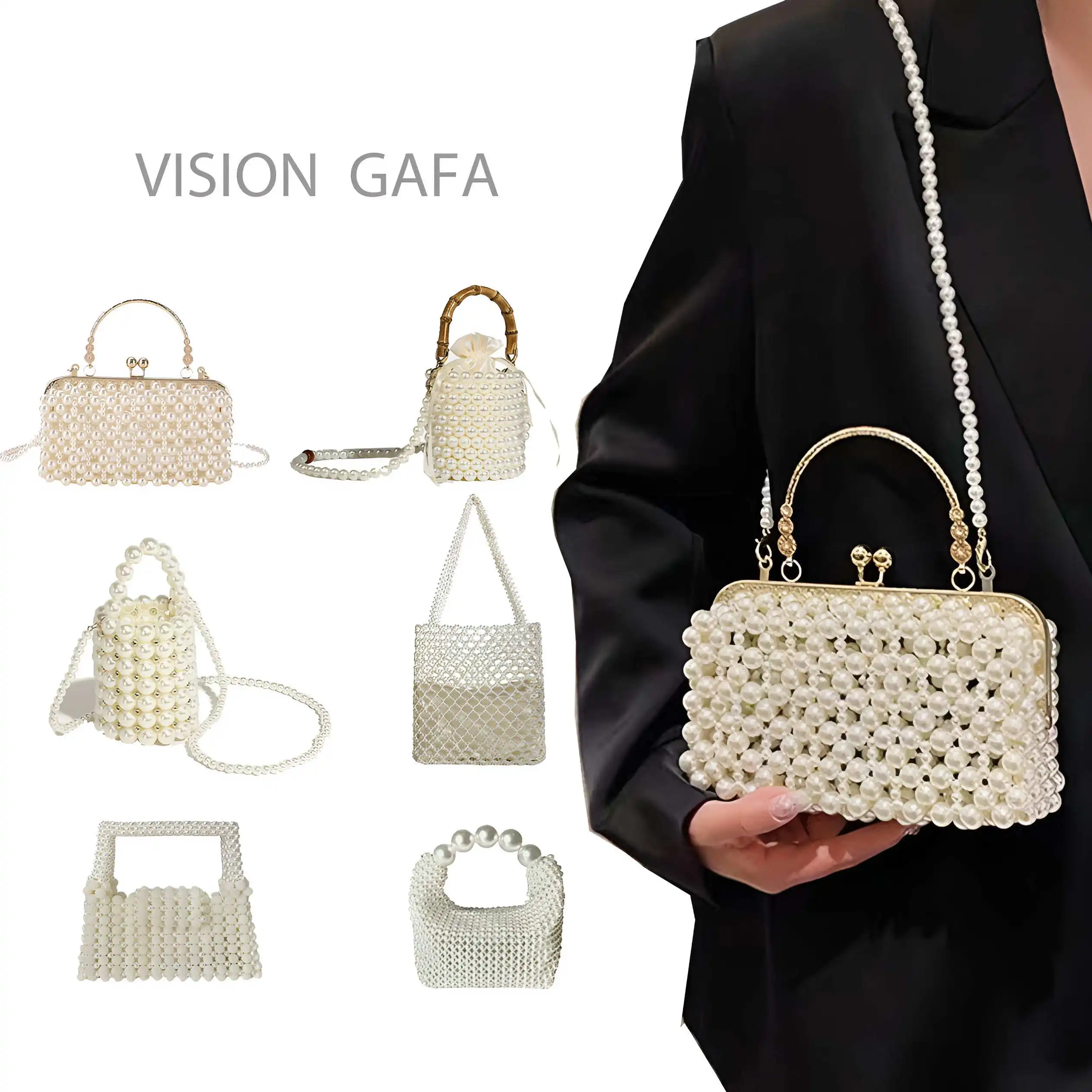 Heavy-Work Pearls round Ring Flip Cover Handbag Casual Weaving Shoulder Bag Square Shape Unisex Cross-Border Student Bag