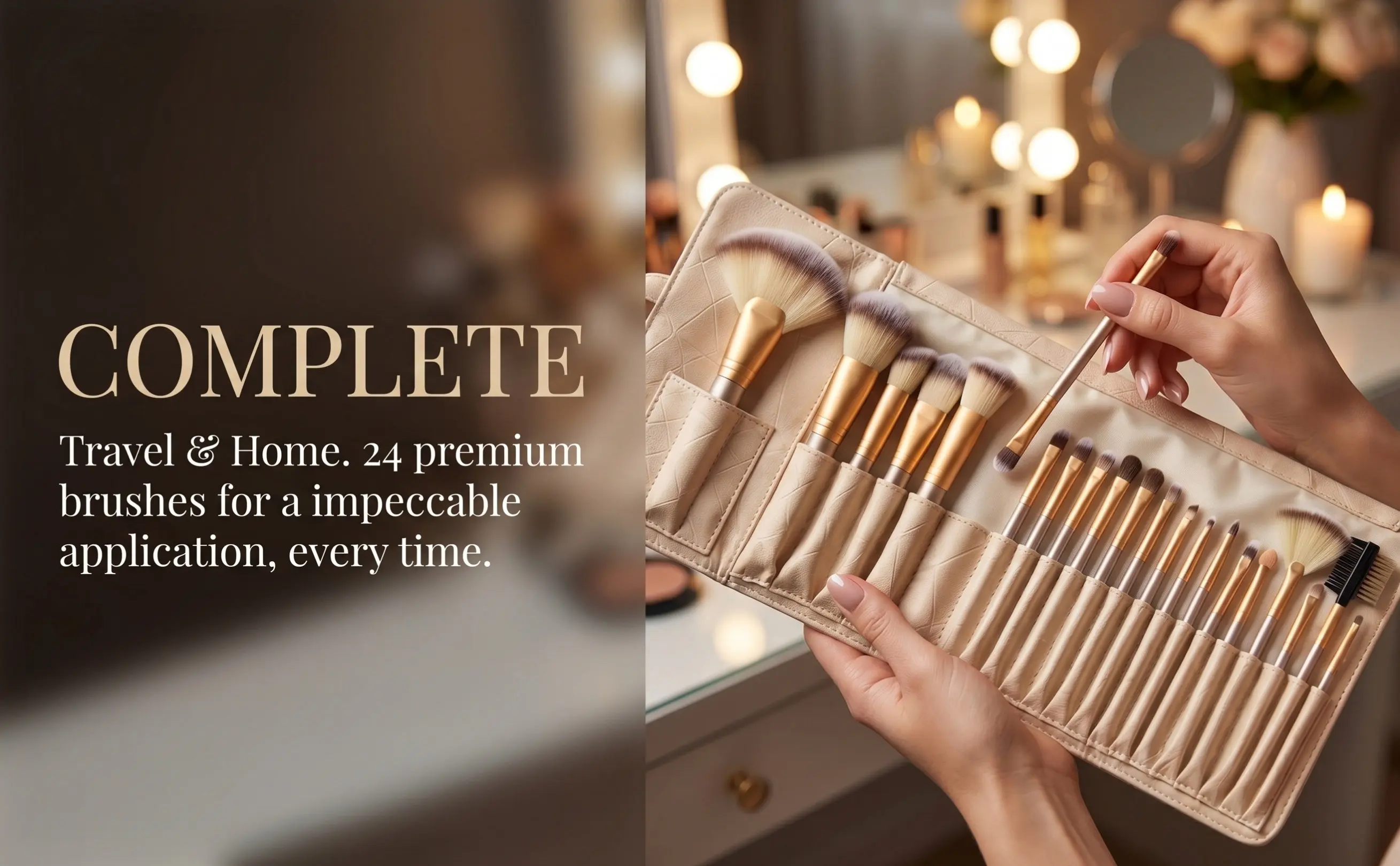 24Pcs All in One Brush Set Wood Handle Fiber Aluminum Bristles Travel Friendly Makeup Brushes with Elegant Pouch