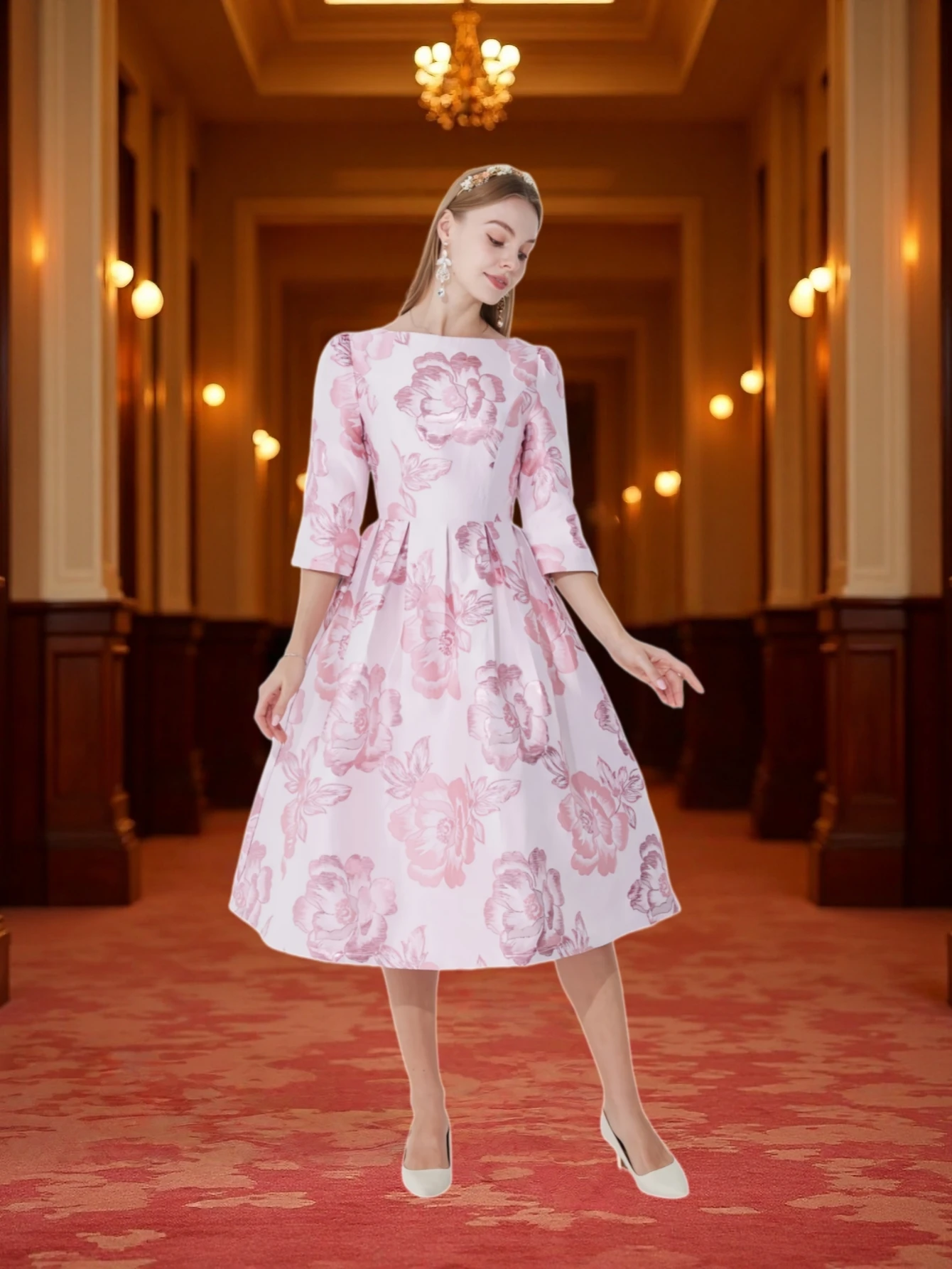 Elegant Luxury Jacquard Dress for Women Evening Boho Floral Fashion Clothing Vintage Ladies Party Vestidos tea party dresses