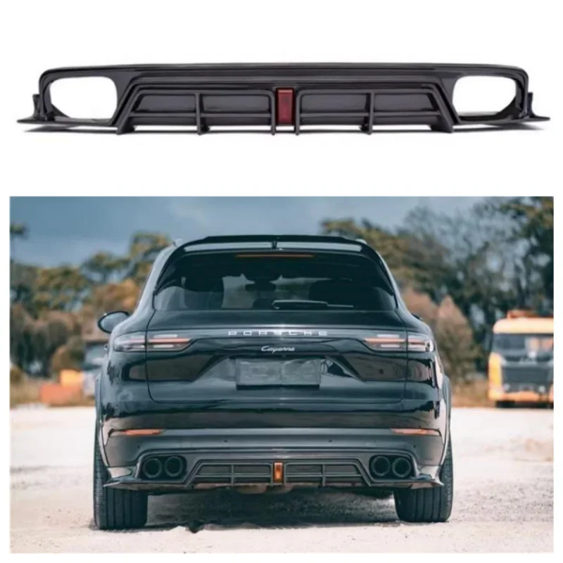 Aksesori Bodykit penutup Bumper mobil dengan lampu Led Spoiler Diffuser bibir belakang serat karbon For Porsche Cayenne 2022