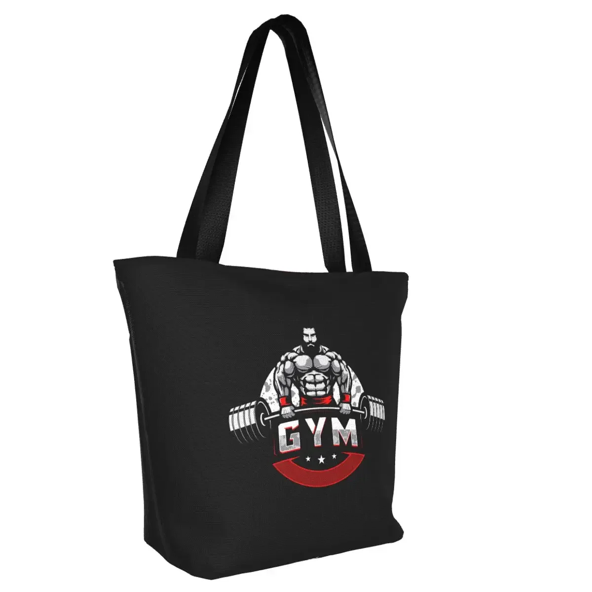 Bodybuilding Gym Groceries Shopping Bags Printing Canvas Shopper Shoulder Tote Bags Big Capacity Portable Fitness Muscle Handbag