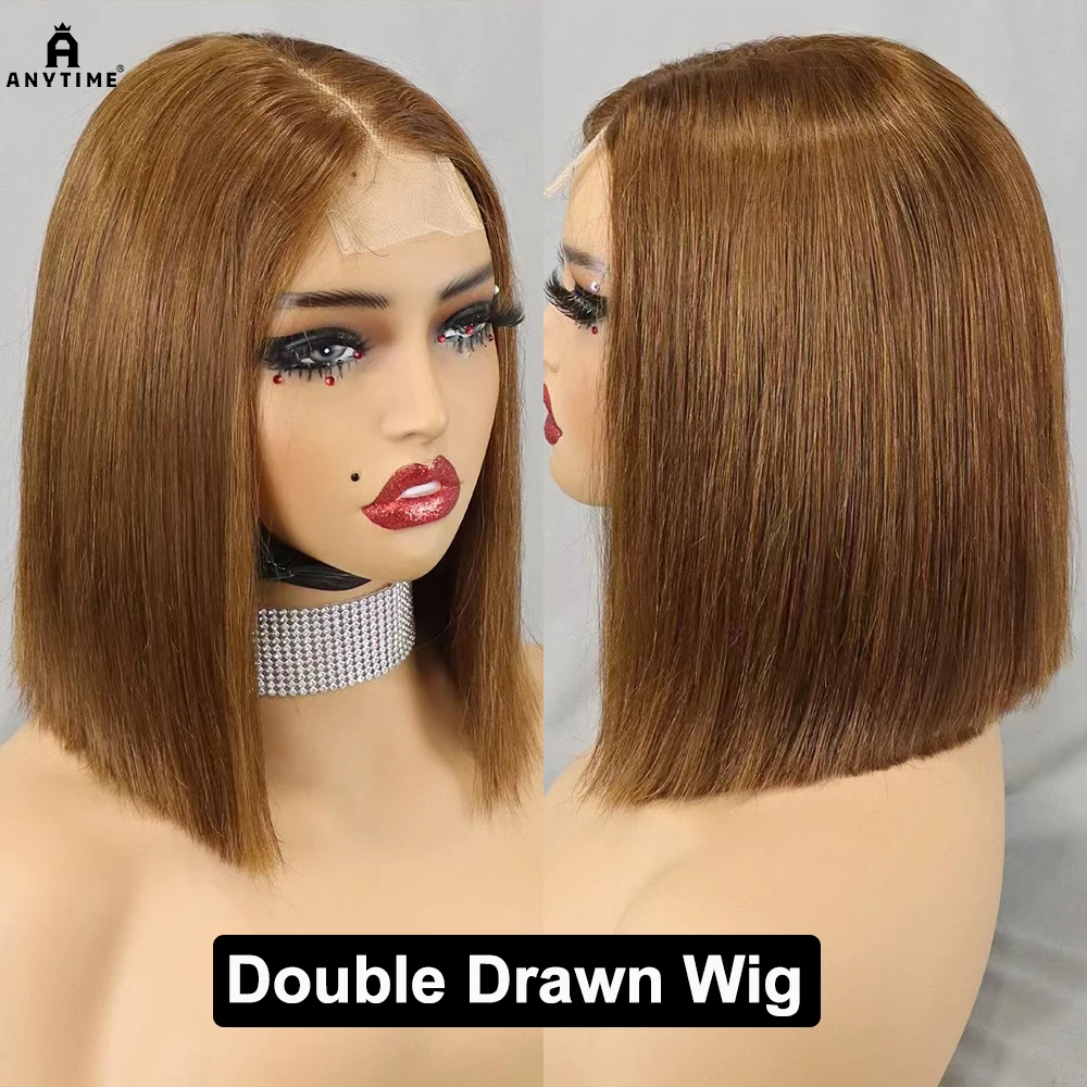 Glueless Lace Wigs Double Drawn 12A Hair 350% Density Bone Straight Bob Human Hair Wig 2x6 HD Lace Closure Frontal Wigs Brown