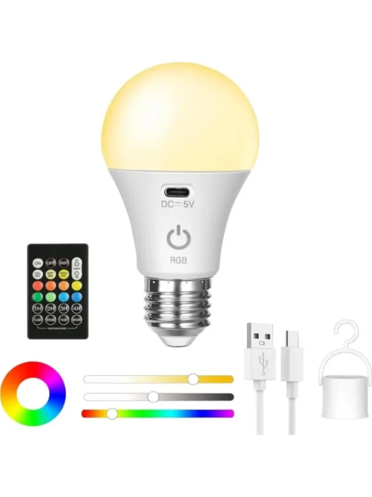 1/2/3PC Oplaadbare Gloeilamp RGB kleur USB Led Lamp Slimme Lamp Dimbare E27 Lamp met Timing Draadloos Batterij-aangedreven Licht - afbeelding 2