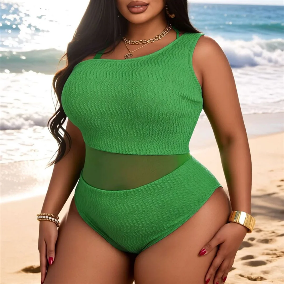 0XL - 4XL 2026 Splicing Mesh Transparenter Badeanzug in Übergröße für Damen, Einteiliger Badeanzug, Badebekleidung, Badeanzug V8209 – Detail 3