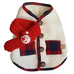 Dog Winter Clothes | Coral Fleece Vest For Dogs | Christmas Dog Warm Clothes With Check Pattern And Scarf Pendant Suit For Xmas