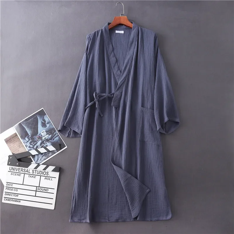 Albornoz de gasa de crepé para parejas, bata de algodón 100% sólida de manga larga con cuello en V, Kimono, batas de boda, ropa de dormir de talla