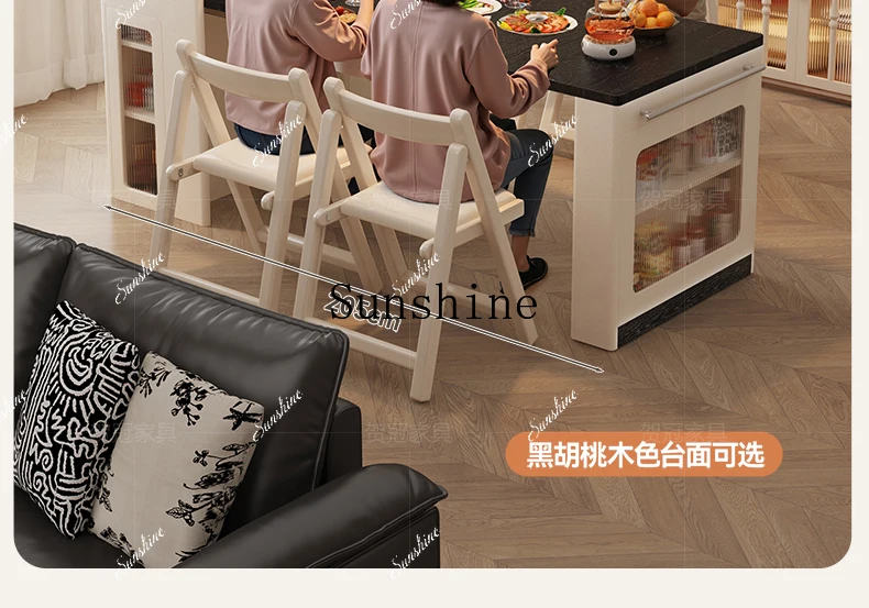 

solid wood island dining table integrated household retractable second-hand cream style kitchen multi-functional foldingP