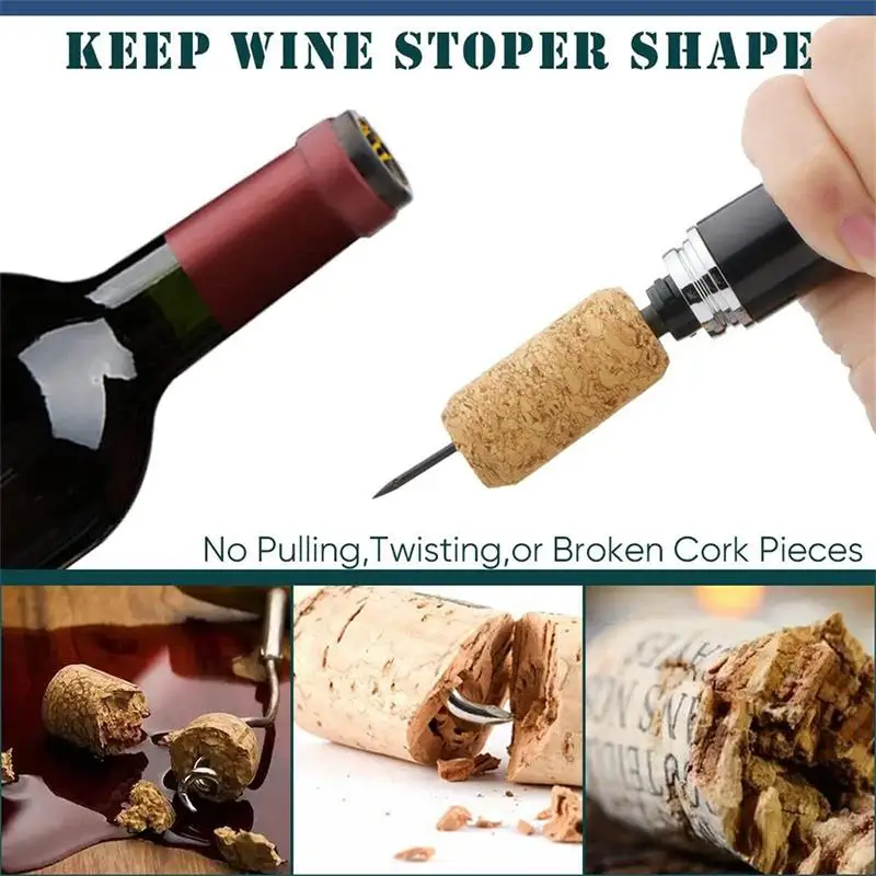 1Pc Black Stainless Steel Wine Air Pressure Corkscrew Cork Remover Air Pump Wine Bottle Opener Safety Portable Wine Corkscrew