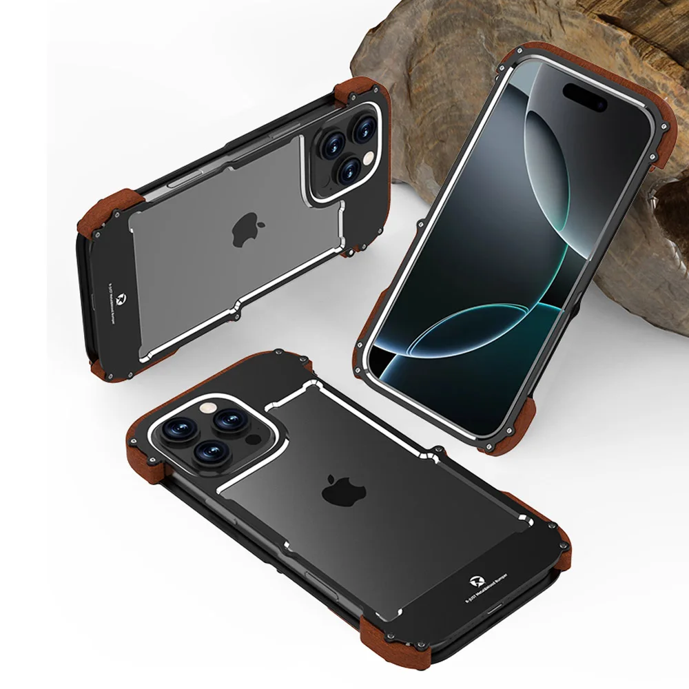 

Для iPhone 16 Plus Металлический алюминиевый бампер Деревянный противоударный чехол для iPhone 16 15 14 13 Pro Max Plus Роскошный ультра-рамка