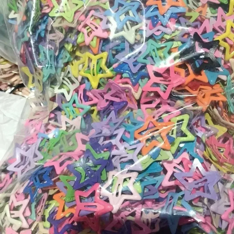 10/100pcs Colorful Resin Star Hair Clips Y2K Barrettes Sweet Girl Metal Snap Clips BB Solid for Teens Kawaii Hair Accessory Kids view 6