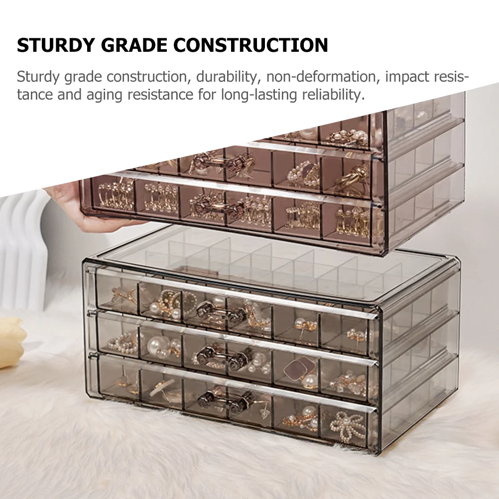 

3-уровневый прозрачный пластиковый органайзер для украшений с 72 отделениями и 3 выдвижными ящиками для хранения серег, колец, ожерелий