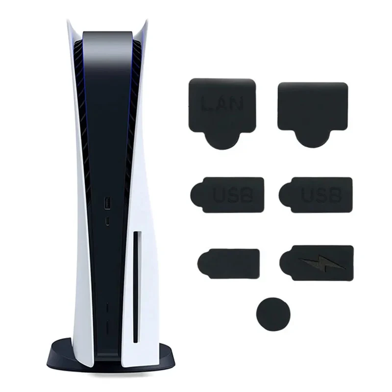 YuXi 7pcs/set Silicone Dust Plugs Set USB Interface Anti-Dust Cap Cover For PS5 Cover Stopper Game Console Accessories