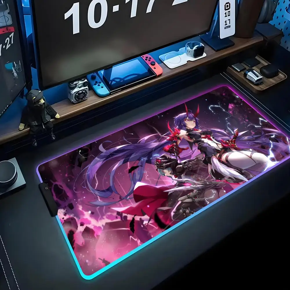 

Raiden Bosenmori Mei Honkai RGB Gaming Mousepad Big LED Pad PC Desk Mat Luminous Mouse Pad Large Keyboard Mats Table