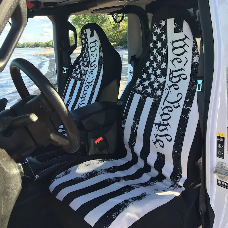 

Car Seat Covers, Patriotic Black and White Car Accessory For Men And Women, Front Seat Set Of 2, Vehicle Seat Protectors