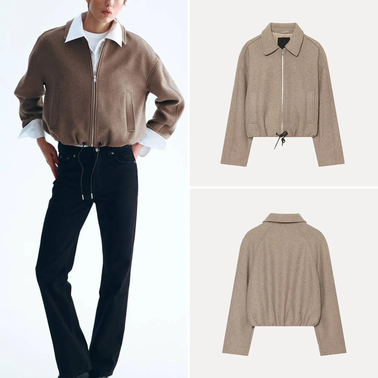 Loose Fit Zipper Long Sleeve Collared Short Jacket Women's Casual Style Autumn Outerwear New 2026 ZADATA Chinese Manufacturer