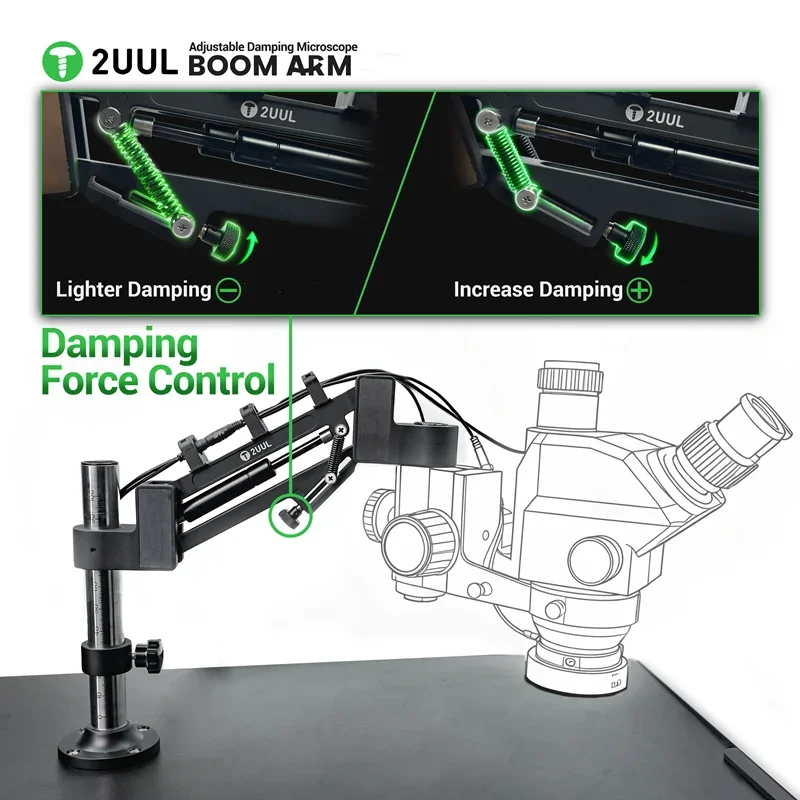 2UUL MS71 Adjustable Damping Microscope Swing Arm Adjustable 360° Rotating Swing Arm Stand Compatible with 99% Microscopes