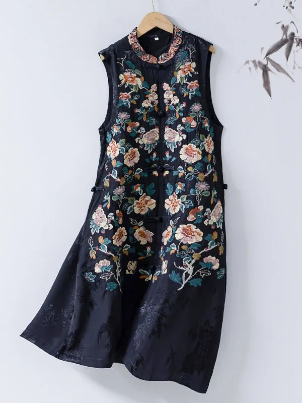 Spring New Chinese Style Retro Long Vest Women's Ethnic Buckle Sleeveless Waistcoat