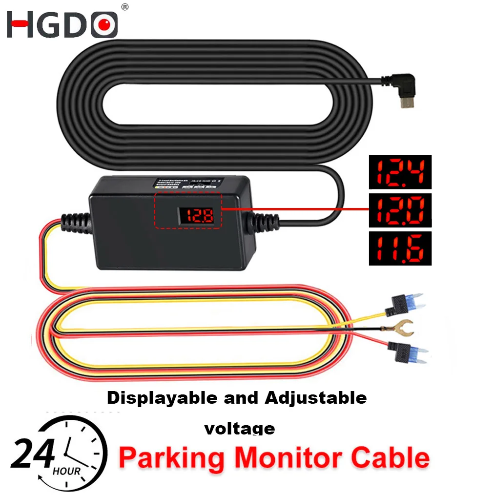 HGDO MINI USB TYPE-C 12V 24V do 5V Kamera samochodowa z wyświetlaczem Ochrona przed niskim napięciem 24H Monitor parkowania Kabel Kamera samochodowa