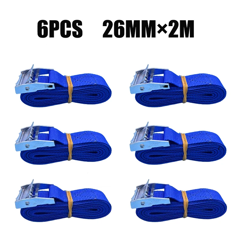 6/8/10Pcs 2M Tension Rope Tie Down Strap Belt Car Luggage Bag Cargo Lashing Strap Zinc Alloy Nylon Red Blue Black 3 Color