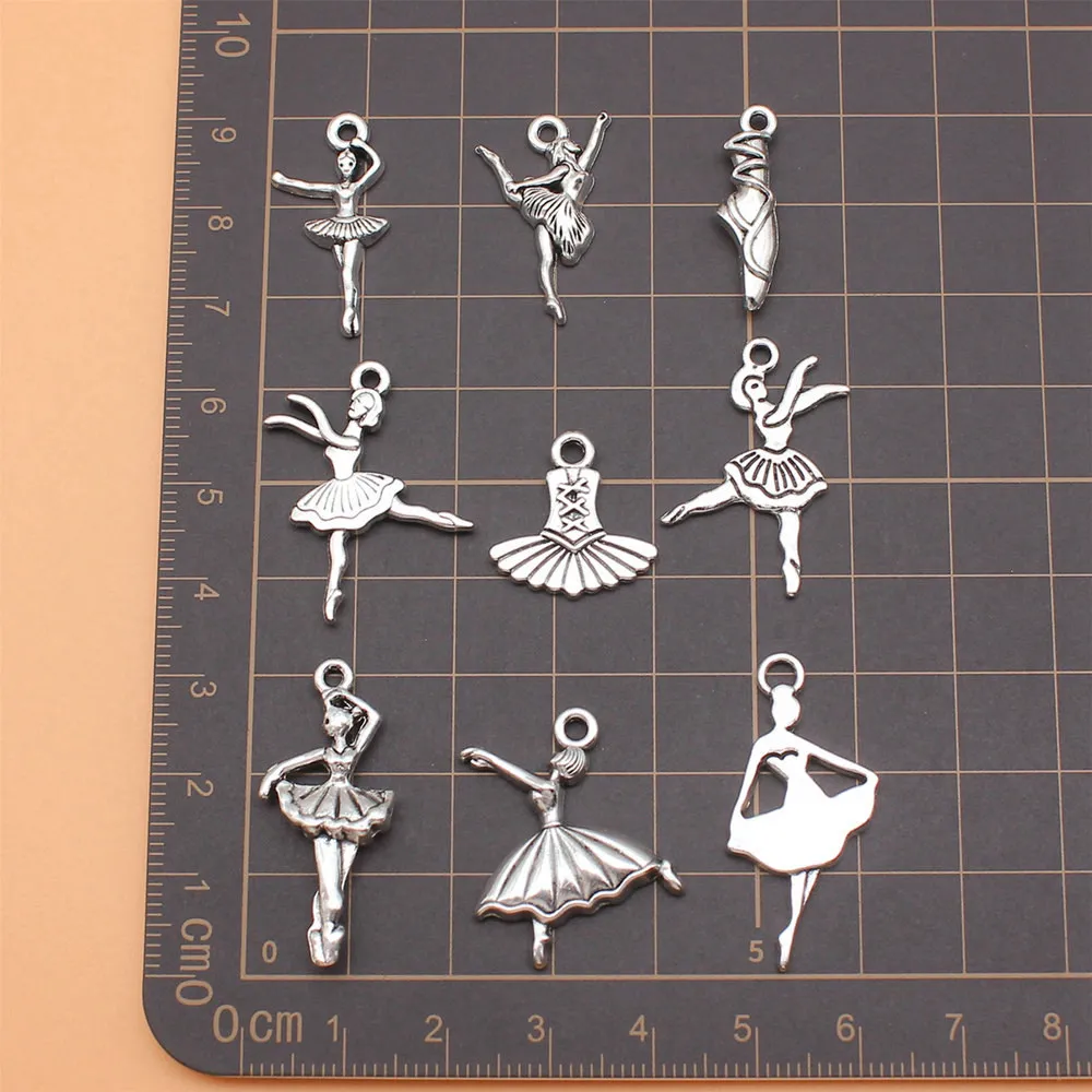 9pcs/lot Antique Silver Color Ballet Charms Collection For Jewelry Making Accessories For Women