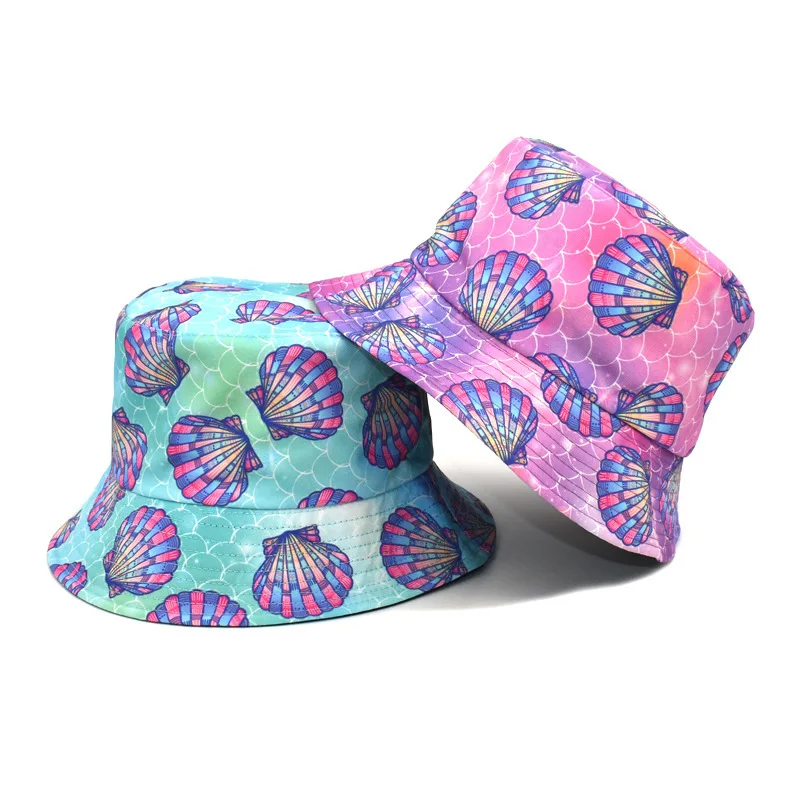 Bucket Hat Women Men Shell Printing Fisherman Cap Double sided Black Summer Hats For Women Cartoon Hip Hop Sunshade Dance