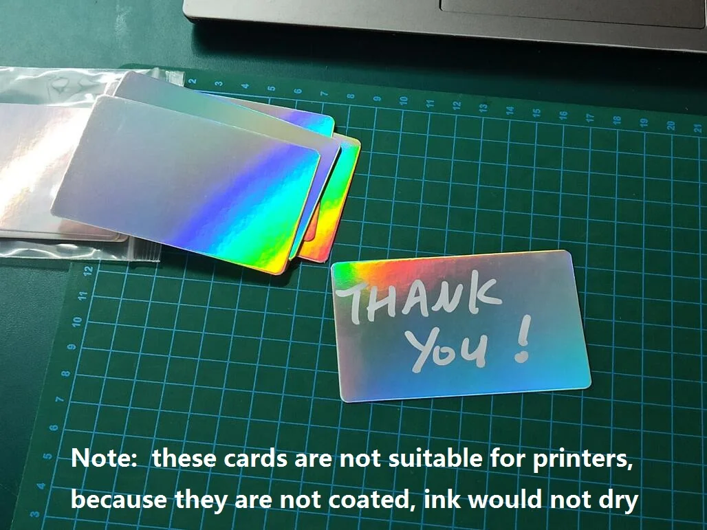 Glossy Finish Single Side Holographic Silver Rainbow Color Blank Paper Business Cards