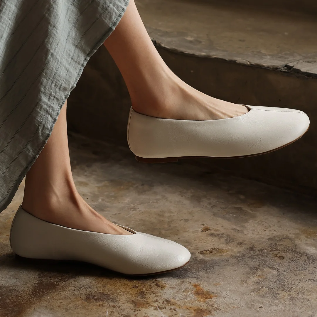 danxuefei plus size 34-42 women's sheepskin round toe slip-on ballet flats high quality soft comfort casual female ballerians