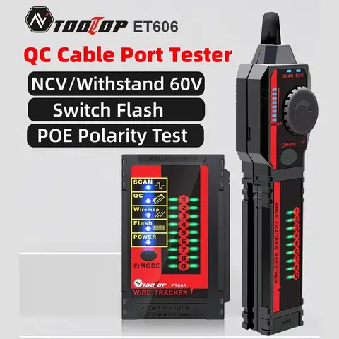 TOOLTOP ET606 네트워크 케이블 테스터 POE 테스트 3KM 디지털 케이블 추적 크로스 단락 회로 검사 크리스탈 포트 RJ45/RJ11 테스터