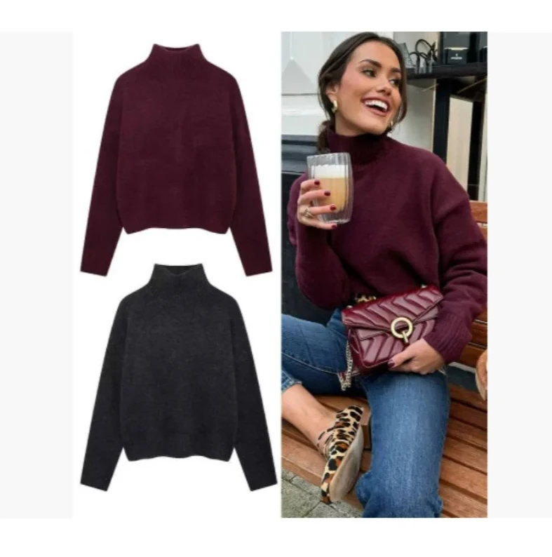 

2025 Winter Women's Turtleneck Sweater | Loose Fit Knitted Pullover Long Sleeve | Solid Color Basic Chic Casual Tops