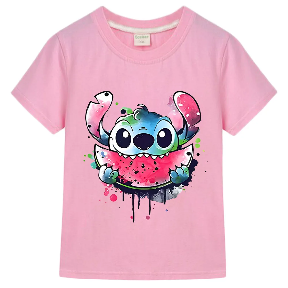 

Stitch Watermelon T-shirt Kids Casual Short Sleeve Pure Cotton Tee-shirt High Quality Boys and Girls Tshirts Children Clothing