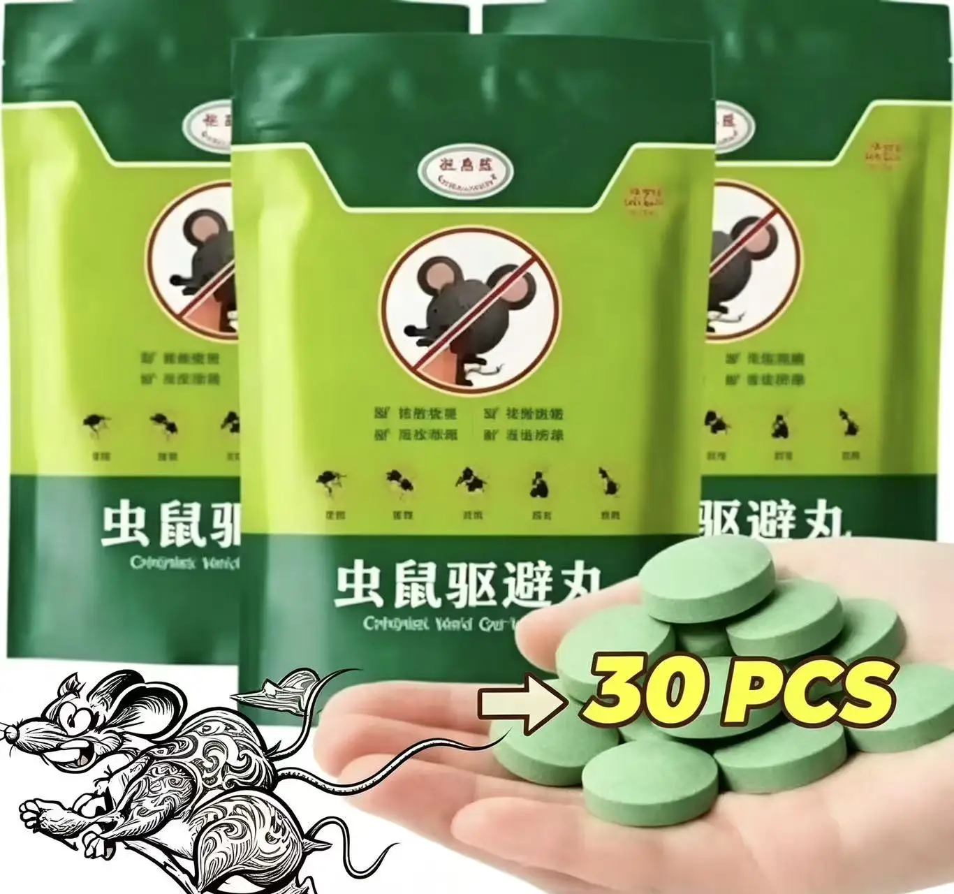 30pcs Wholesale Powerful Rodent Repellent Pills Natural Mint Pellets Mouse Traps for Indoor Outdoor Rat Mice Roach Insect Con