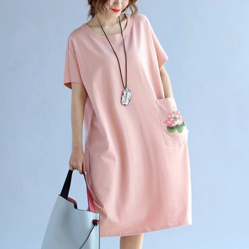 

Модное свободное платье миди с круглым вырезом и вышивкой, женская одежда, новинка лета 2025, асимметричные повседневные платья большого размера