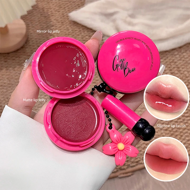 2in1 Matte Spiegel Jelly Lip Modder Waterdicht Hydraterende En Blijvende Lipgloss Make-Up Non-stick Lippen Tint Met siliconen Lip Borstel