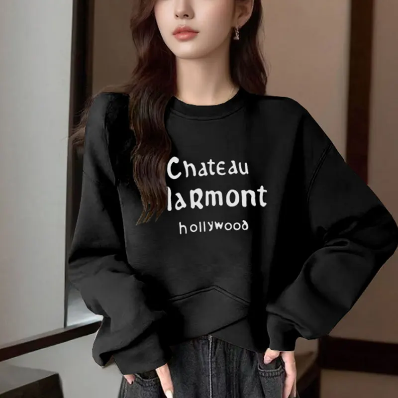 Women\'s Autumn New Style Fashion Simplicity Letter Printing O-neck Long Sleeve Sweatshirts Women Clothes All-match Casual Tops