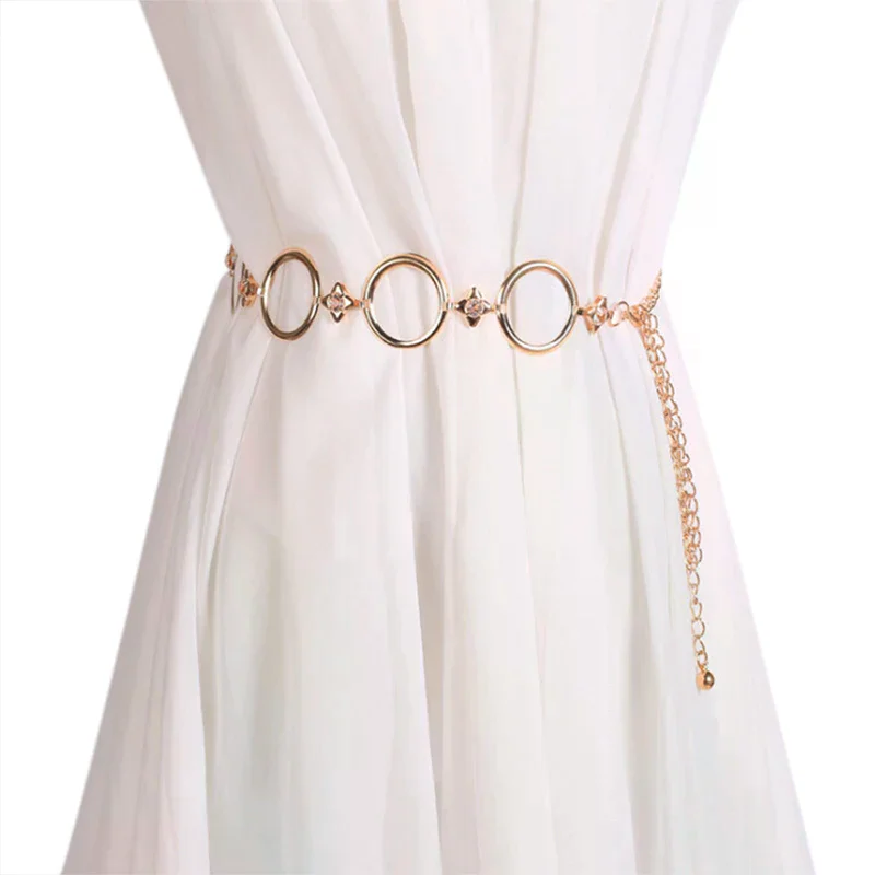 Women Metal Gold Waist Chain Belt Bridal Wedding Party Fashion Body Chain for Dress Elegant Thin Belt Accessories Gift